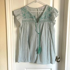 Embroidered seersucker top